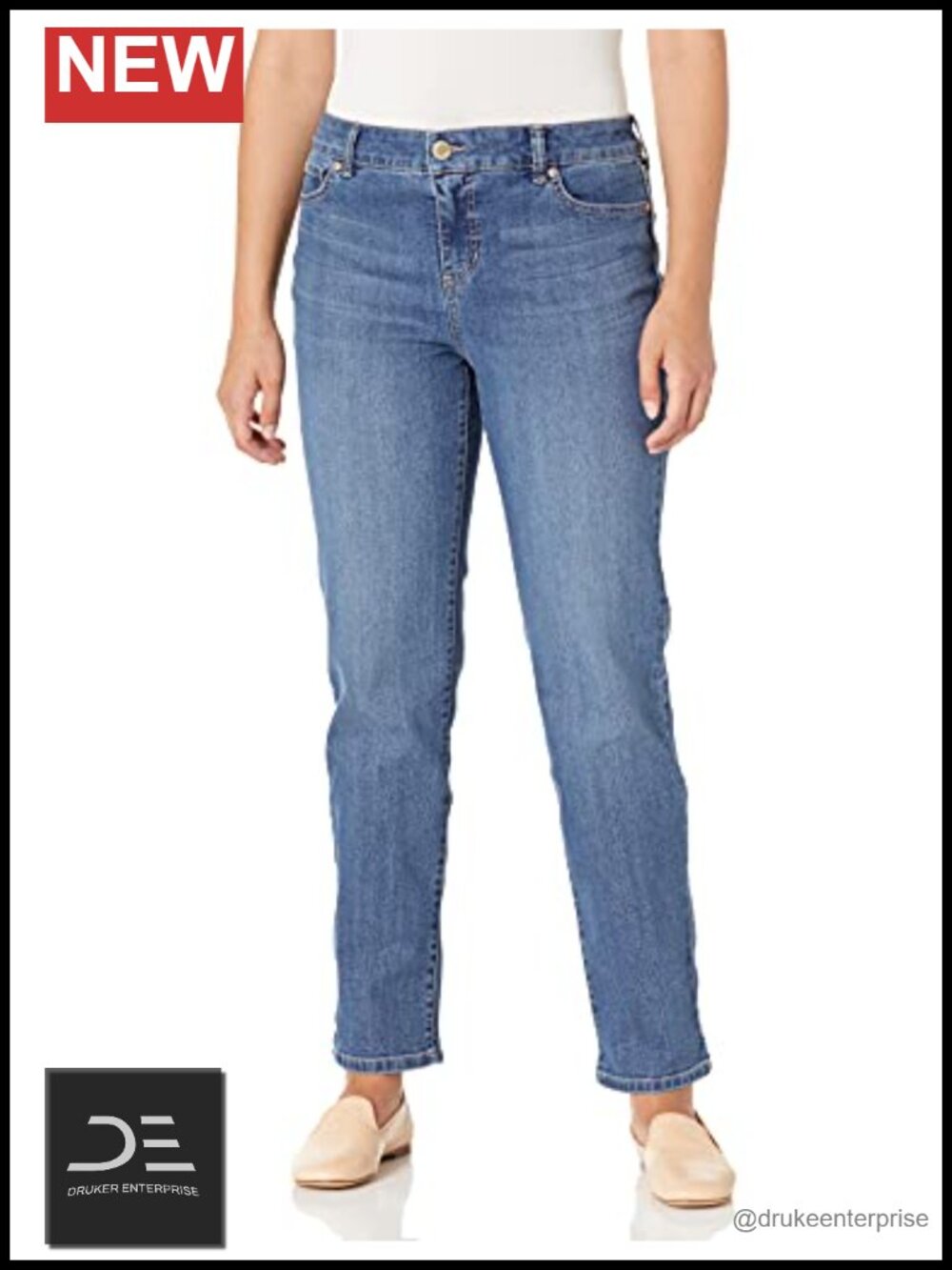 High Rise Straight Leg Stretch Jeans Women Size 14 Plus 5 Pocket Denim